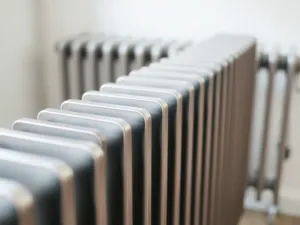 Prosty, domowy klucz do grzejników aluminiowych na drewnianym stole warsztatowym obok pilnika i klucza płaskiego.